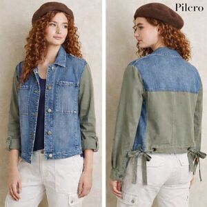 Pilcro & The Letterpress Anthropologie Mixed Media Denim Utility Jacket Size M